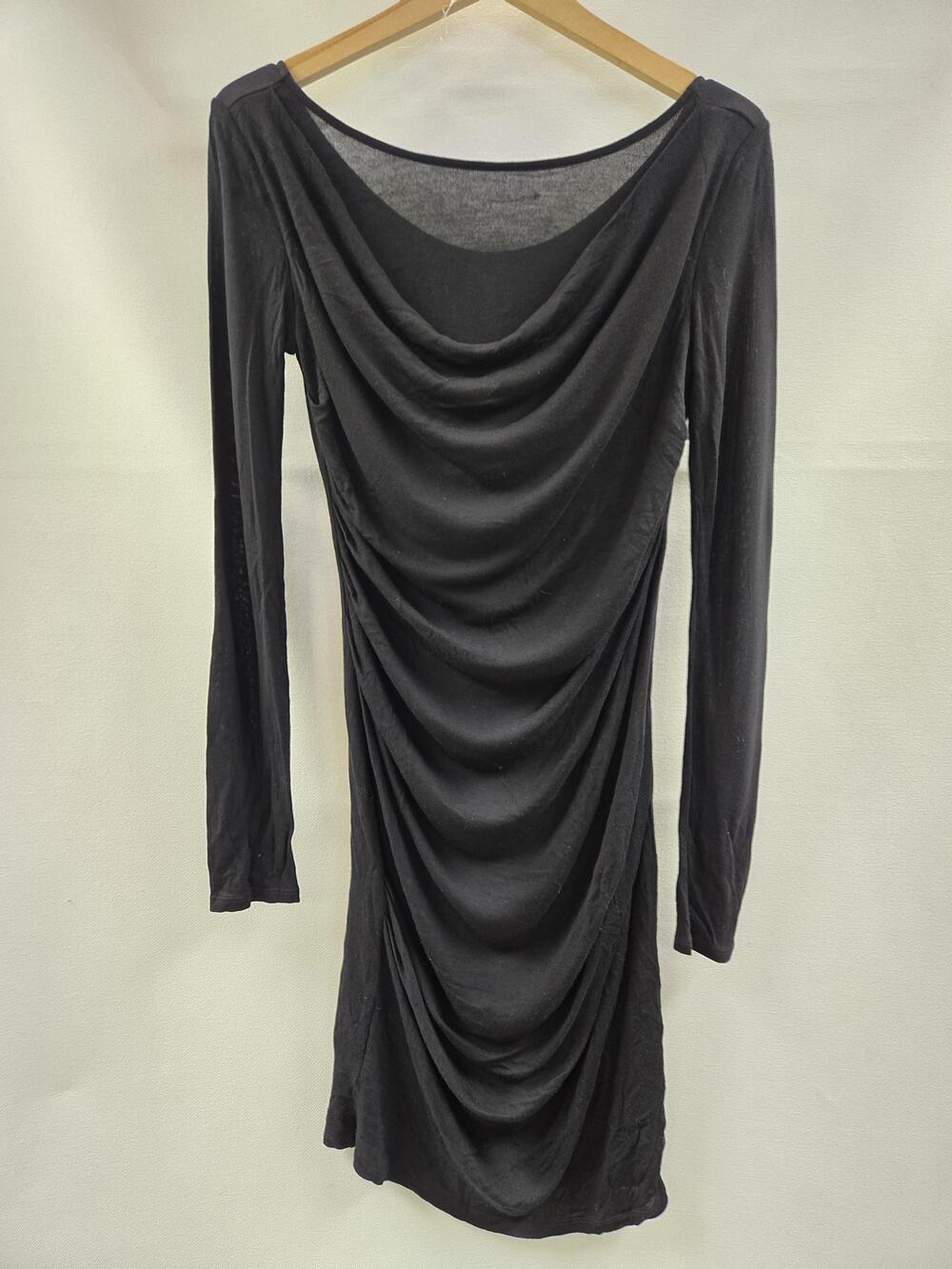 Kenneth Cole New York Dress Womens Medium Black Long Sleeve Draped Viscose
